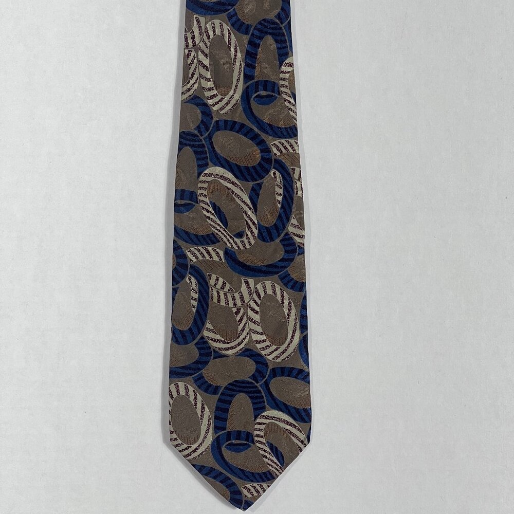 Beecroft & Bull Silk Geometric Blue Brown Tie Men’s Classic 3.5” x 60"